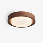 Lunor Ring Ceiling Light in Walnut Wood Grain Finish, Modern LED Flush Mount