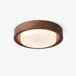 Lunor Ring Ceiling Light in Walnut Wood Grain Finish, Modern LED Flush Mount