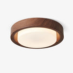 Lunor Ring Ceiling Light in Walnut Wood Grain Finish, Modern LED Flush Mount