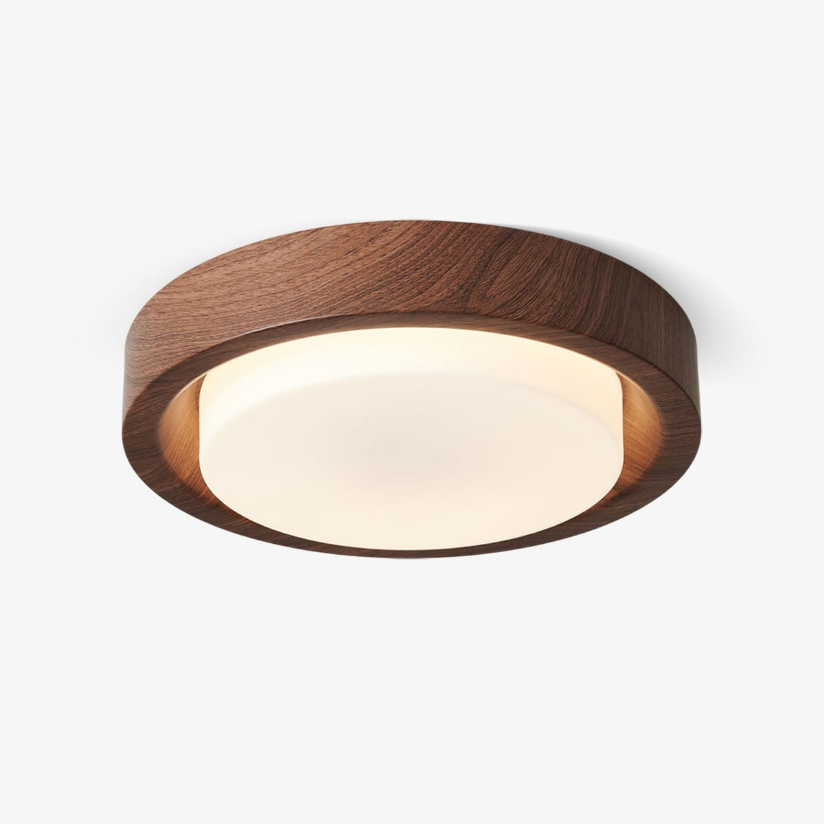 Lunor Ring Ceiling Light in Walnut Wood Grain Finish, Modern LED Flush Mount