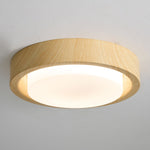 Lunor Ring Ceiling Light in Walnut Wood Grain Finish, Modern LED Flush Mount