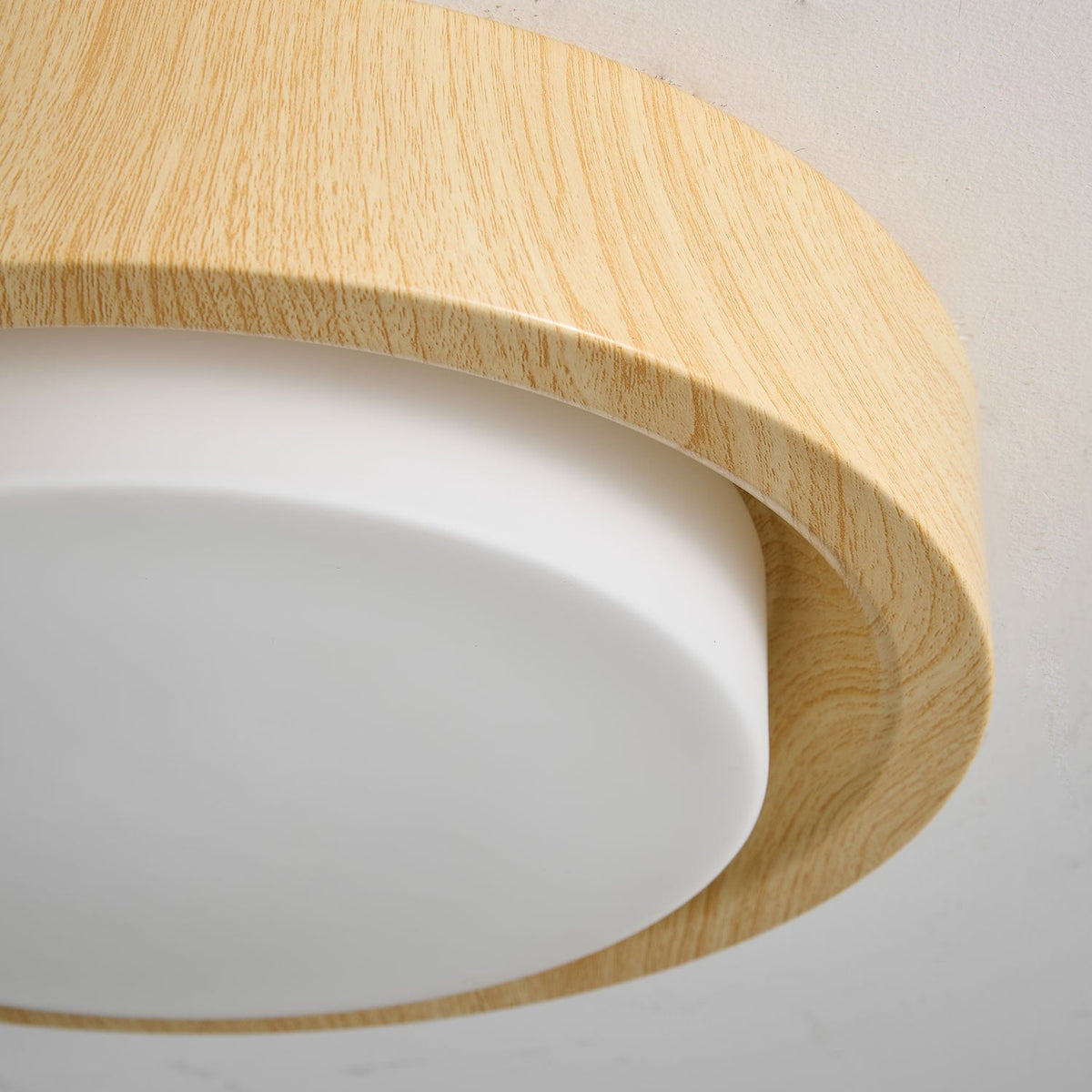 Lunor Ring Ceiling Light in Walnut Wood Grain Finish, Modern LED Flush Mount