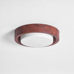 Lunor Ring Ceiling Light in Walnut Wood Grain Finish, Modern LED Flush Mount