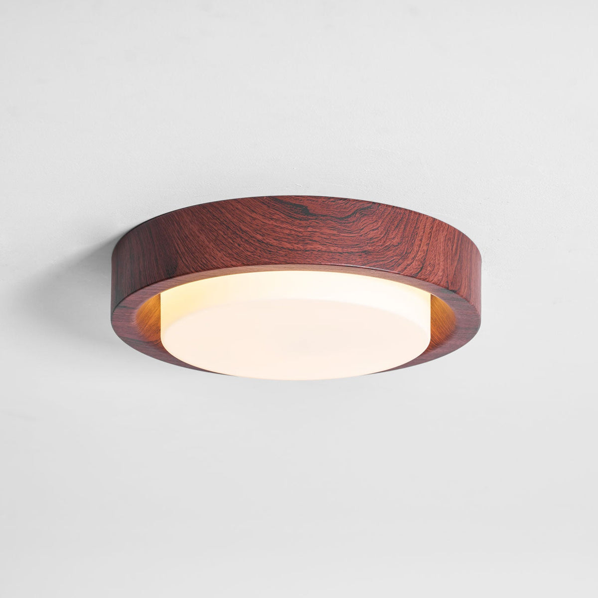Lunor Ring Ceiling Light in Walnut Wood Grain Finish, Modern LED Flush Mount