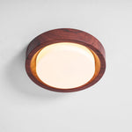 Lunor Ring Ceiling Light in Walnut Wood Grain Finish, Modern LED Flush Mount
