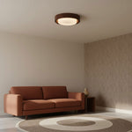 Lunor Ring Ceiling Light in Walnut Wood Grain Finish, Modern LED Flush Mount