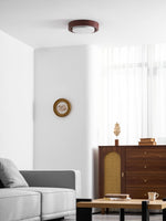 Lunor Ring Ceiling Light in Walnut Wood Grain Finish, Modern LED Flush Mount
