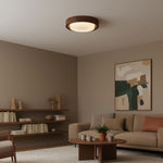 Lunor Ring Ceiling Light in Walnut Wood Grain Finish, Modern LED Flush Mount