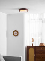 Lunor Ring Ceiling Light in Walnut Wood Grain Finish, Modern LED Flush Mount