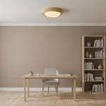 Lunor Ring Ceiling Light in Walnut Wood Grain Finish, Modern LED Flush Mount