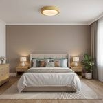 Lunor Ring Ceiling Light in Walnut Wood Grain Finish, Modern LED Flush Mount
