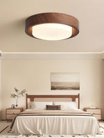 Lunor Ring Ceiling Light in Walnut Wood Grain Finish, Modern LED Flush Mount