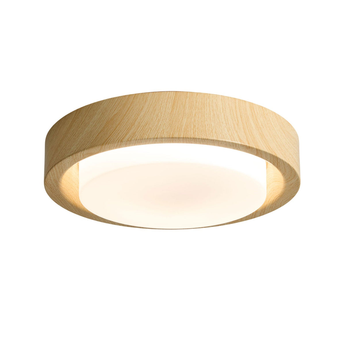 Lunor Ring Ceiling Light in Walnut Wood Grain Finish, Modern LED Flush Mount