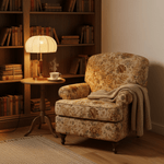 Lunora Fabric Table Lamp with Walnut Wood and Brass Accents