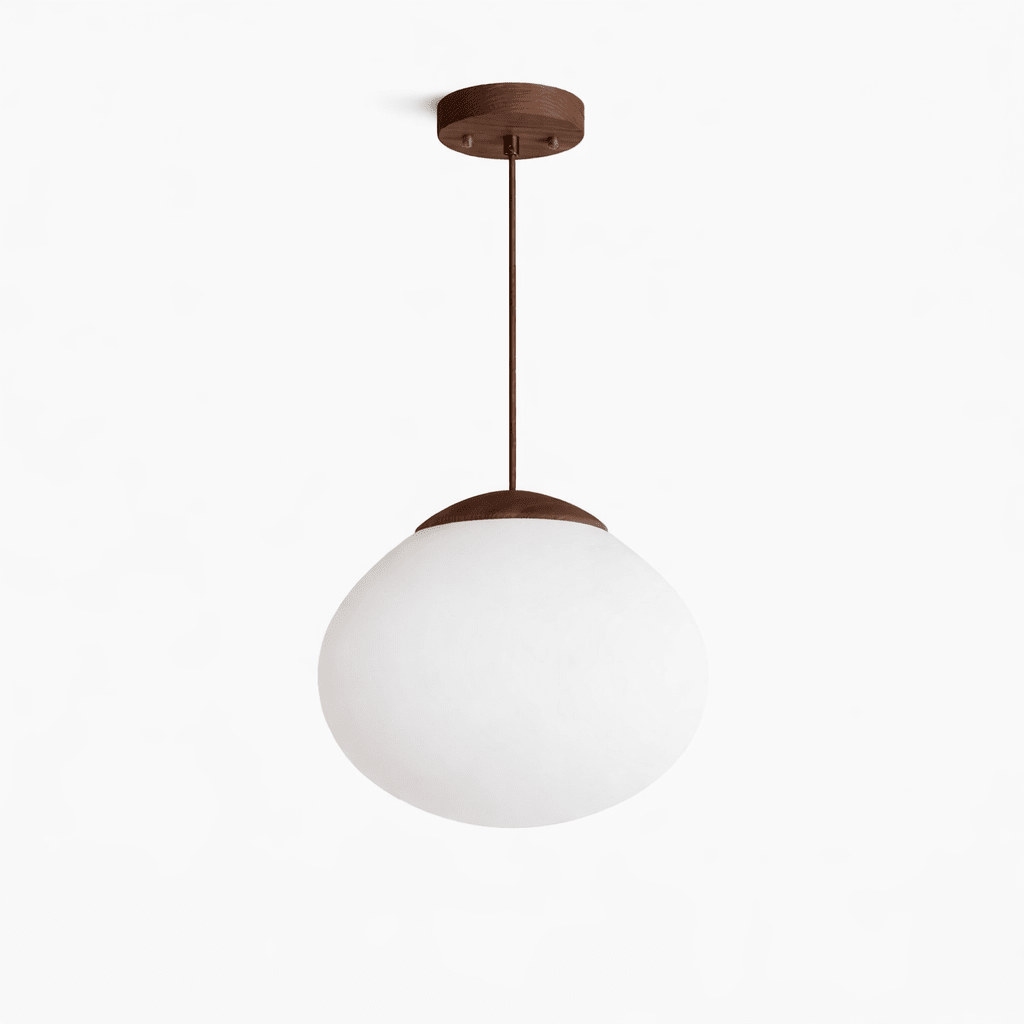 Lunora Dome Pendant Light – Frosted Glass & Wood Accent, Modern Minimalist Hanging Lamp