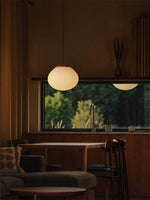 Lunora Dome Pendant Light – Frosted Glass & Wood Accent, Modern Minimalist Hanging Lamp