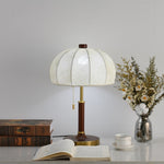 Lunora Fabric Table Lamp with Walnut Wood and Brass Accents