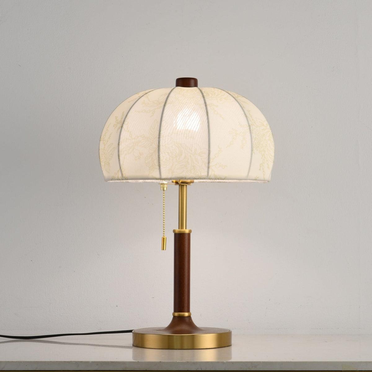 Lunora Fabric Table Lamp with Walnut Wood and Brass Accents