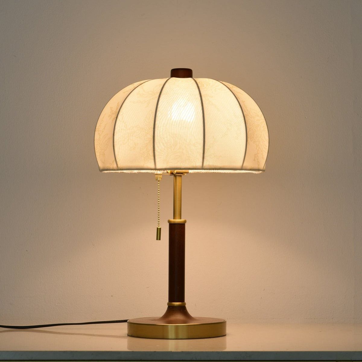 Lunora Fabric Table Lamp with Walnut Wood and Brass Accents