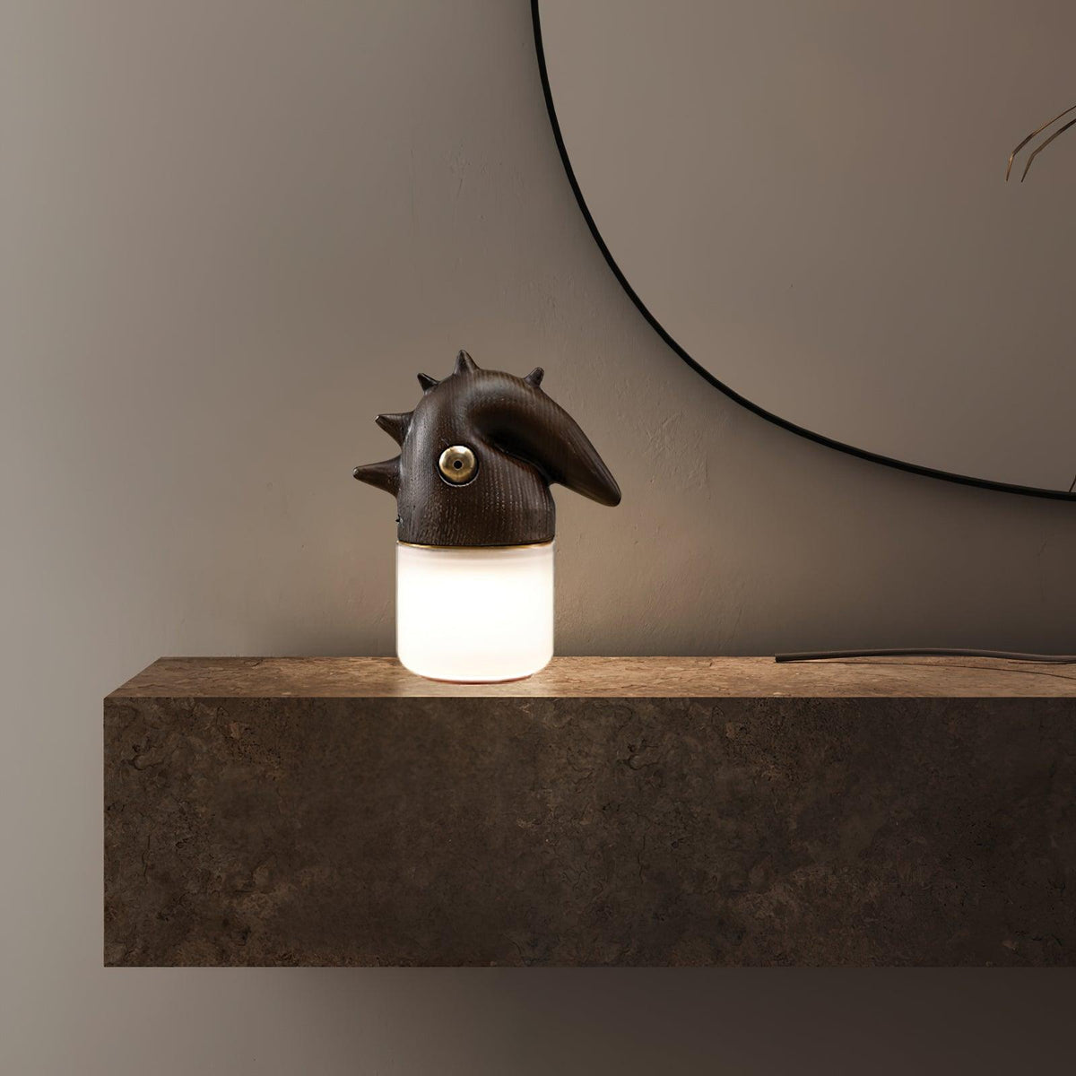 Luolongzi Cordless Table Lamp with Horsehair Shade, Wood & Acrylic