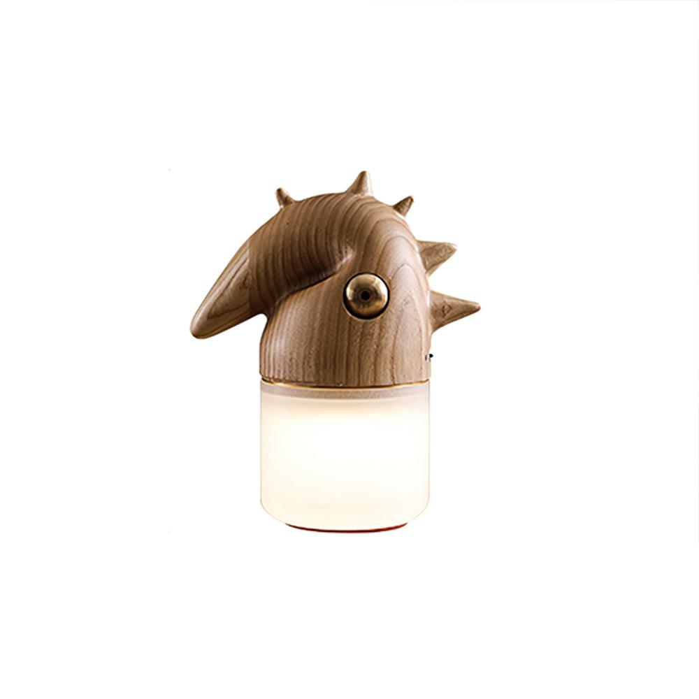 Luolongzi Cordless Table Lamp with Horsehair Shade, Wood & Acrylic