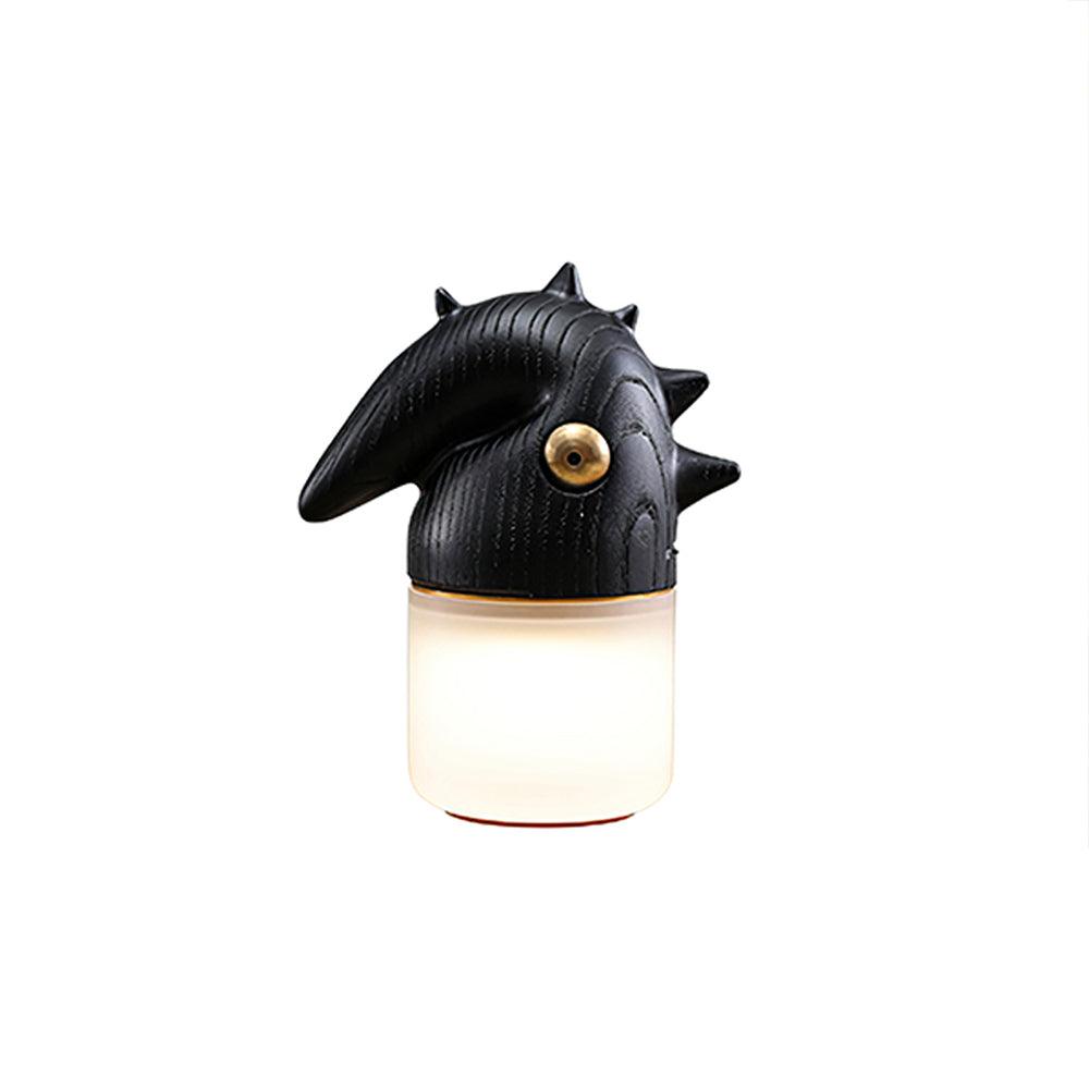 Luolongzi Cordless Table Lamp with Horsehair Shade, Wood & Acrylic