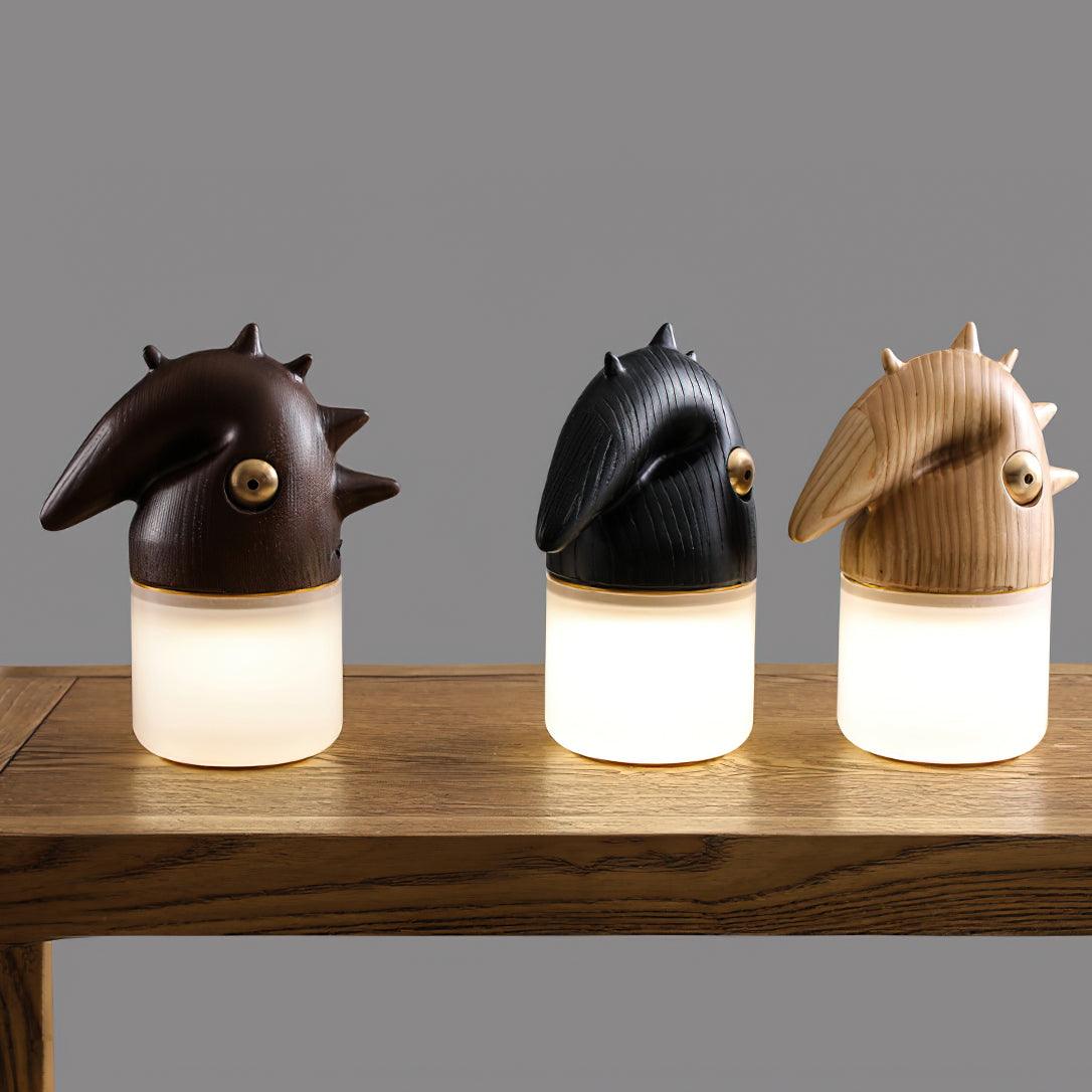 Luolongzi Cordless Table Lamp with Horsehair Shade, Wood & Acrylic