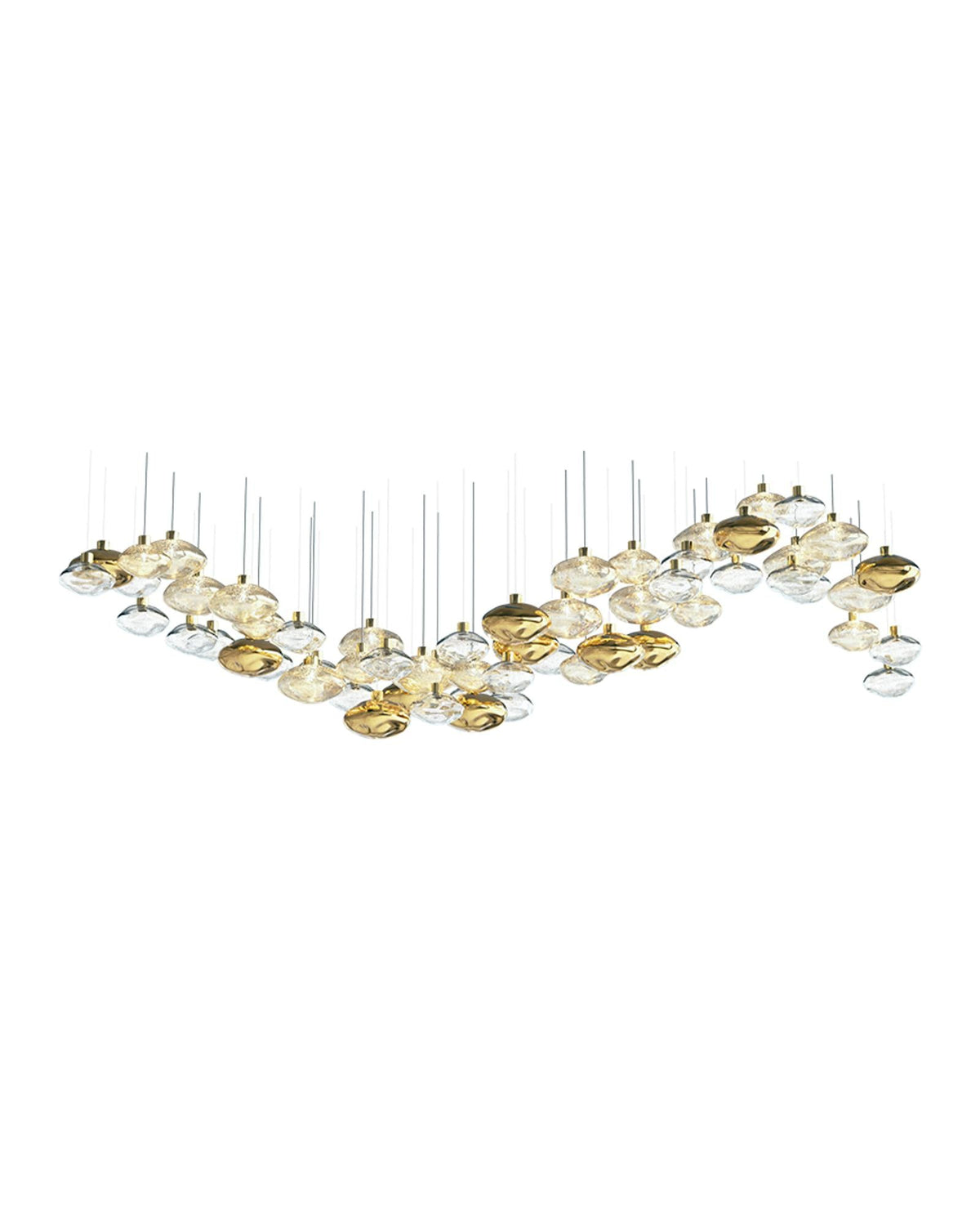 Lure Linear LED Chandelier in Gold and Clear Glass for Modern Interiors