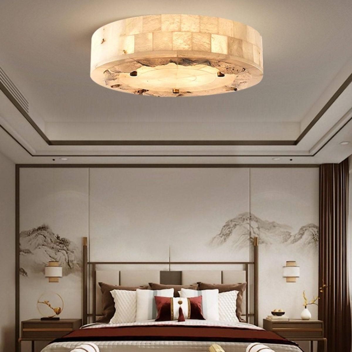 Luriel Alabaster Ceiling Light – Modern Flush Mount in Brass & Natural Stone
