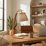 Lurien Sculptural Wood Table Lamp with Fabric Shade for Modern Interiors