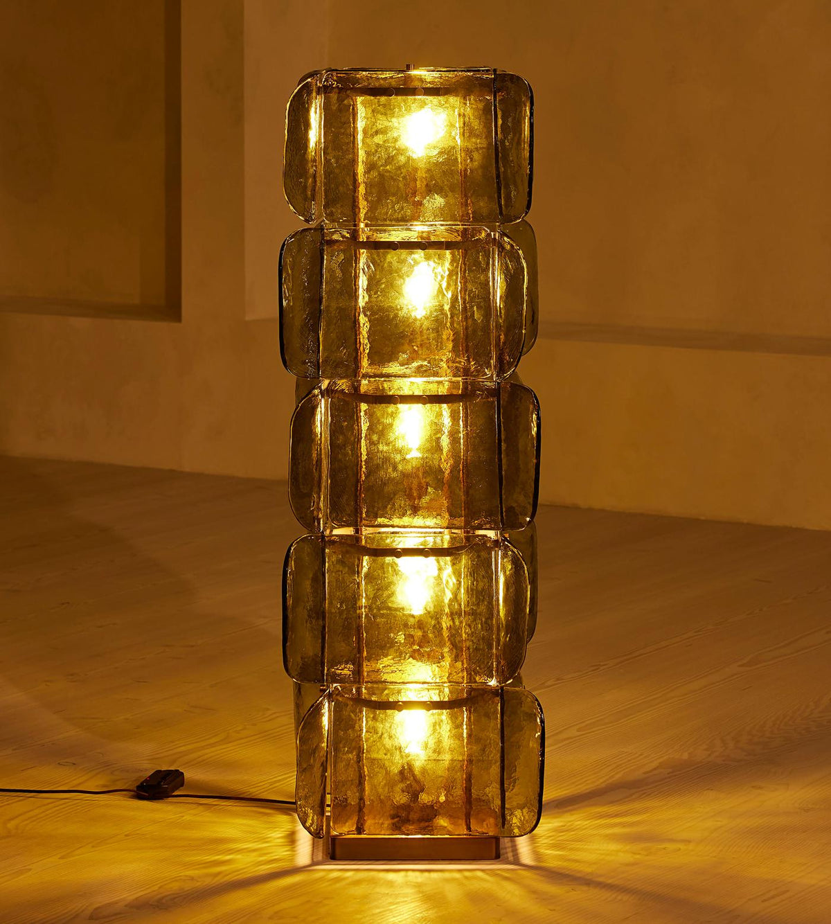 Lush Glass Tower Floor Lamp — 4.6 ft Stacked Textured Glass in Green or White