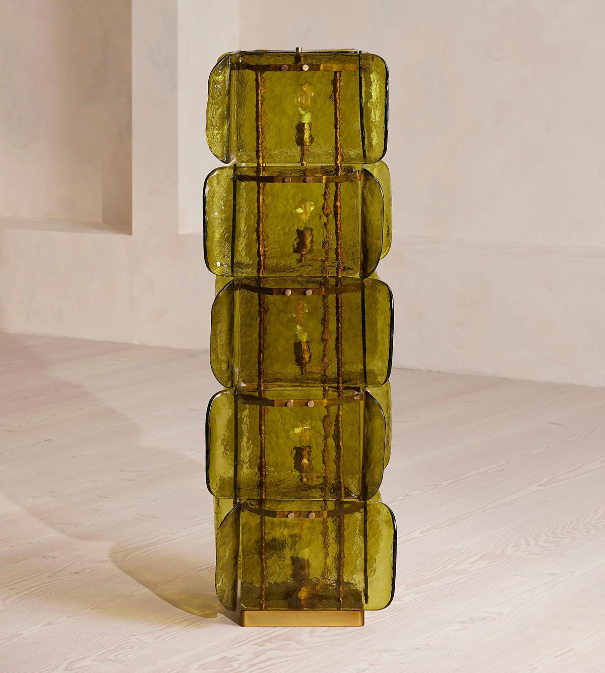 Lush Glass Tower Floor Lamp — 4.6 ft Stacked Textured Glass in Green or White