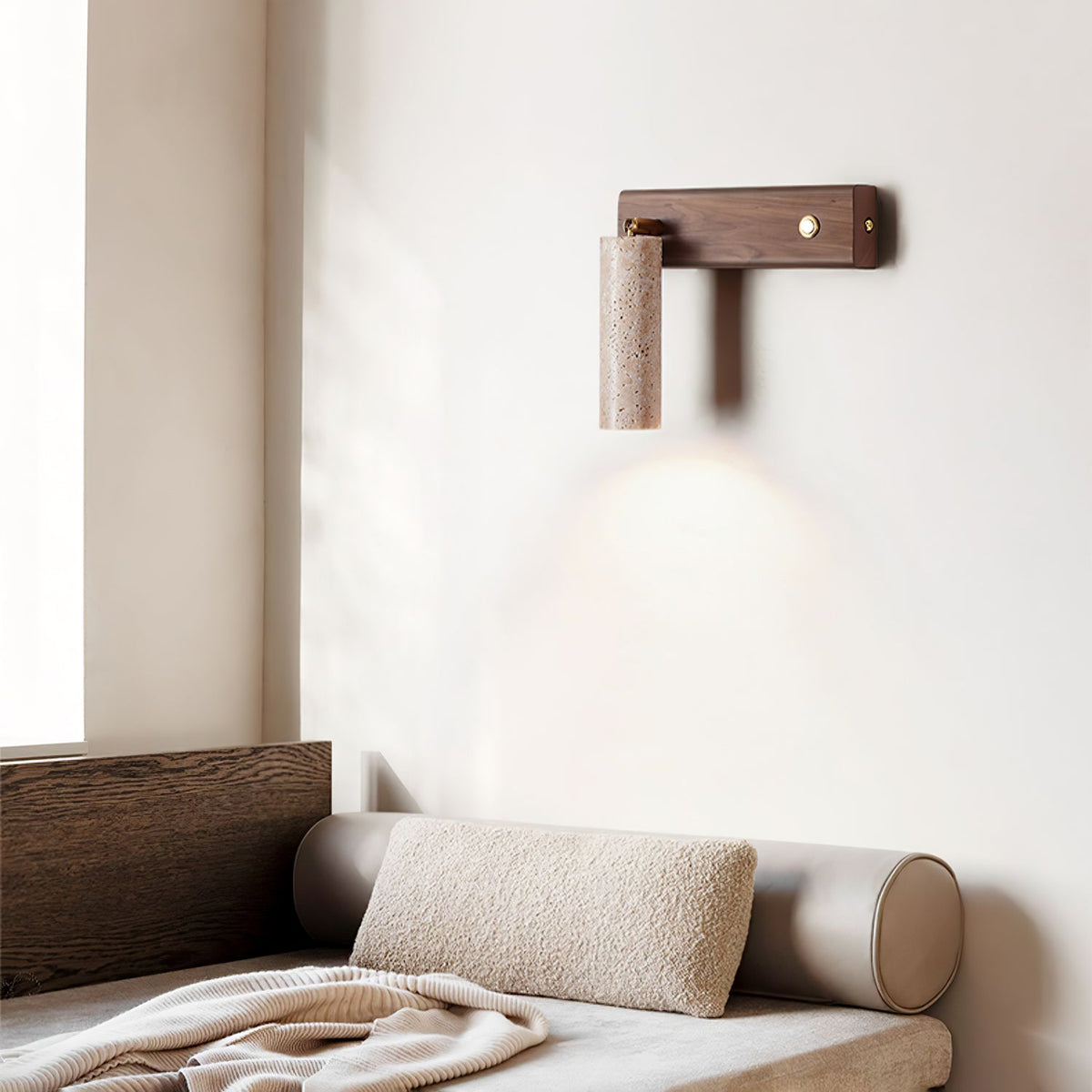 Lustra Torch Wall Sconce in Travertine and Wood