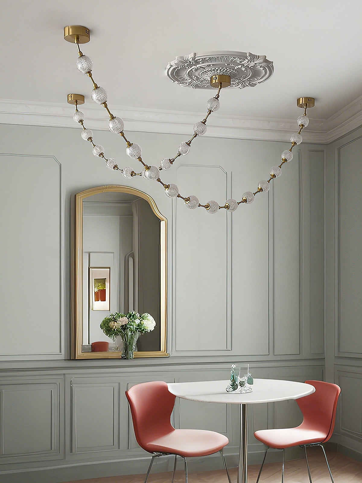 Strand Necklace Chandelier — Modern Gold & Acrylic LED Pendant Light