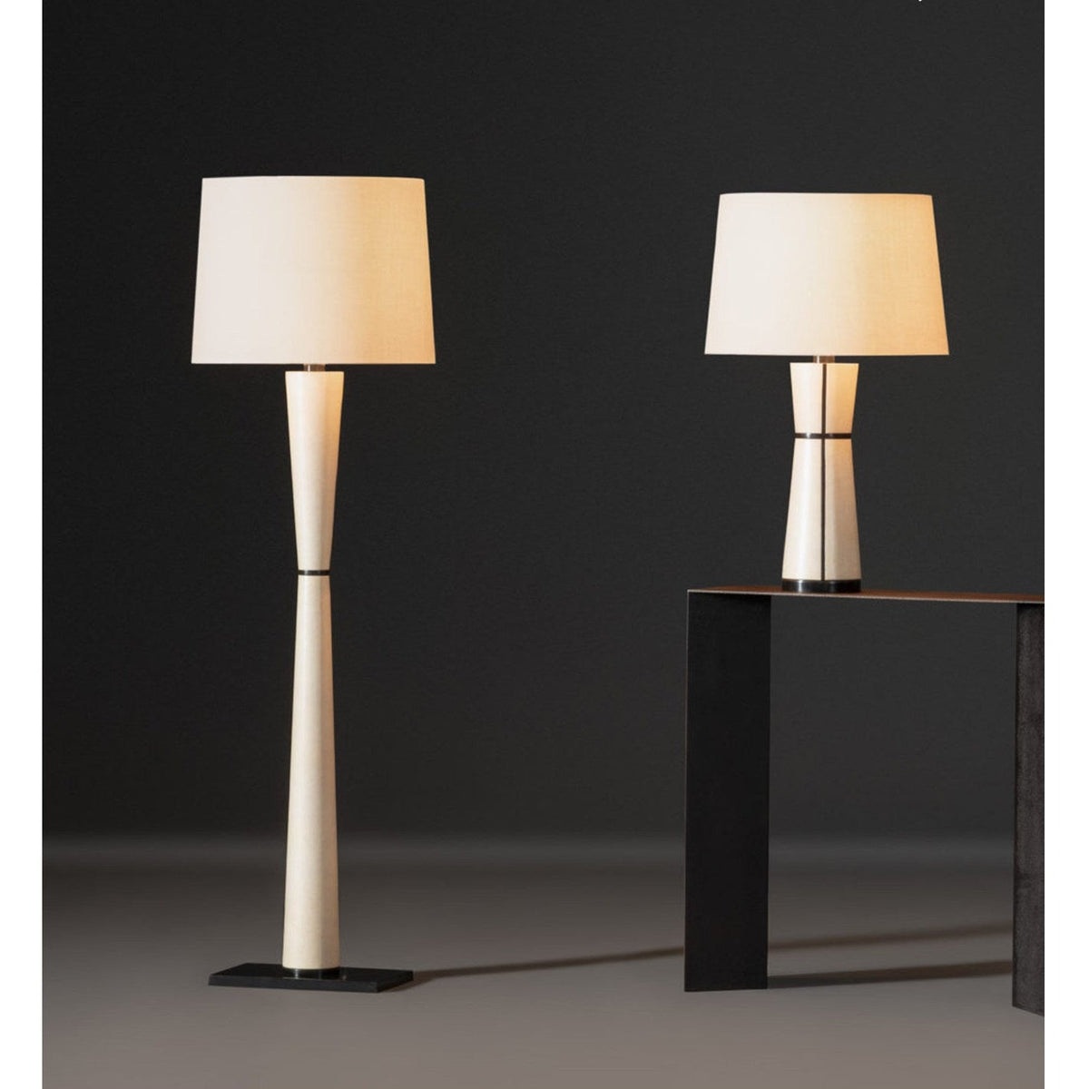 Luxe Leather Table Lamp with Fabric Shade for Modern Interiors