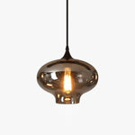 Smoked Glass Swag Pendant Light with Black Metal Accent
