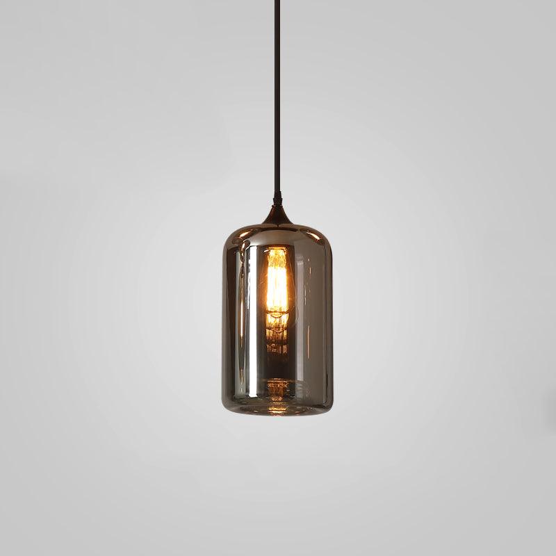 Smoked Glass Swag Pendant Light with Black Metal Accent