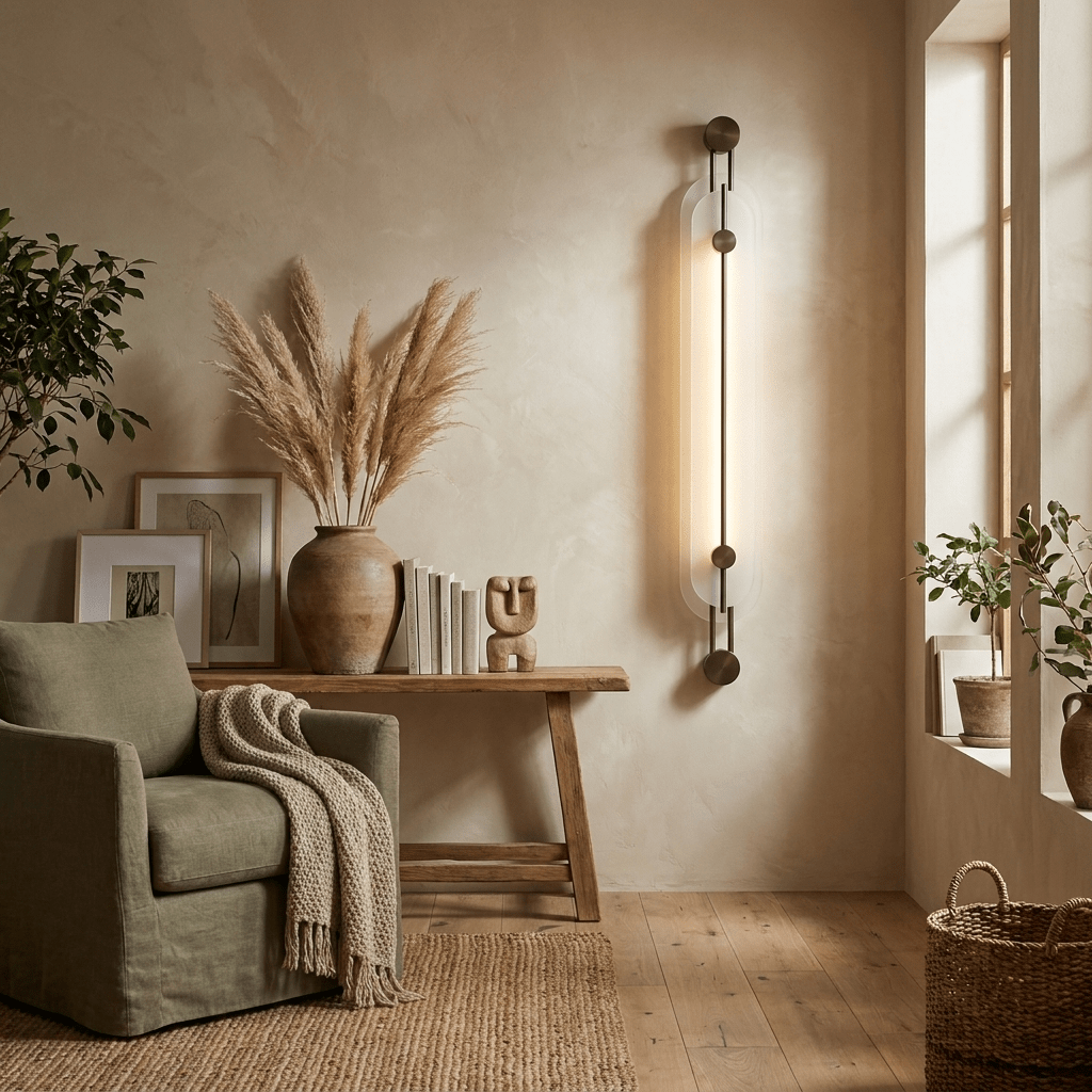 Lyra Vertical Alabaster Wall Sconce with Bronze Accents