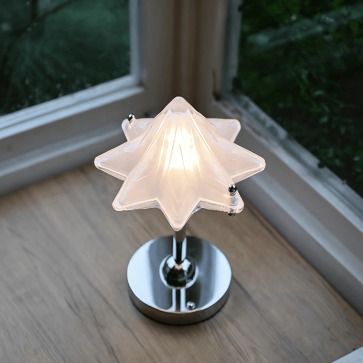 Lyra Star Table Lamp – Modern Glass Diffuser with Chrome Base for Bedside & Living Room