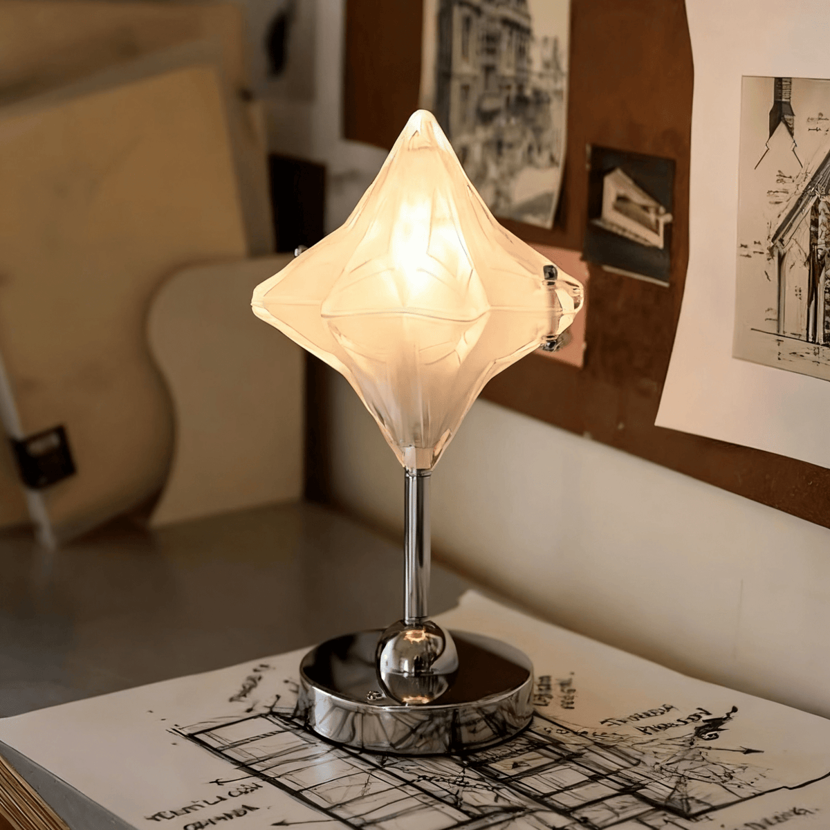 Lyra Star Table Lamp – Modern Glass Diffuser with Chrome Base for Bedside & Living Room