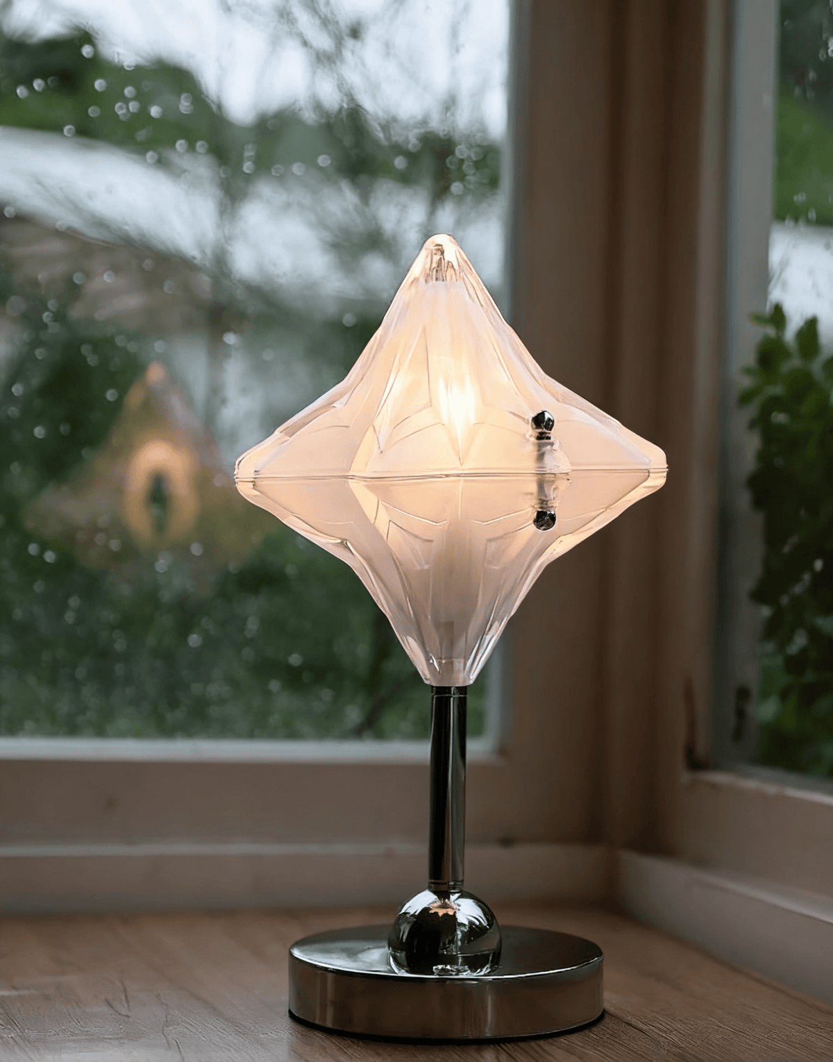 Lyra Star Table Lamp – Modern Glass Diffuser with Chrome Base for Bedside & Living Room