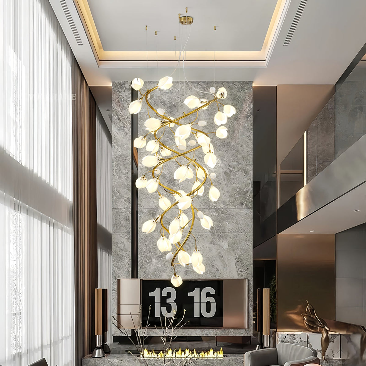 Lysandra Cascade Staircase Chandelier in Gold and Ceramic