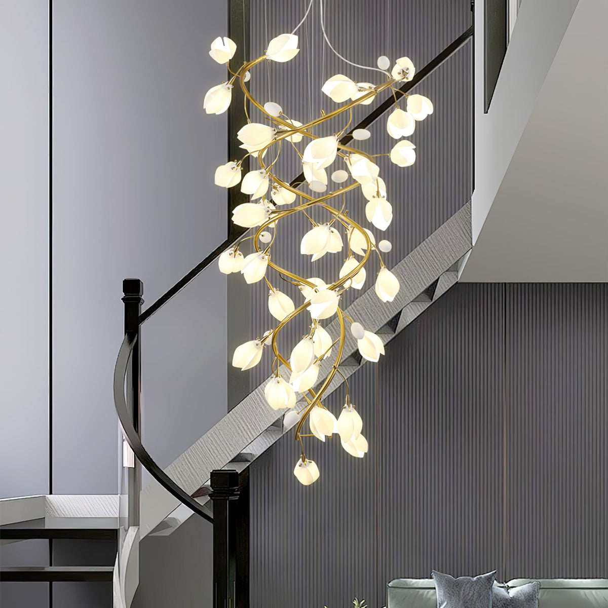 Lysandra Cascade Staircase Chandelier in Gold and Ceramic