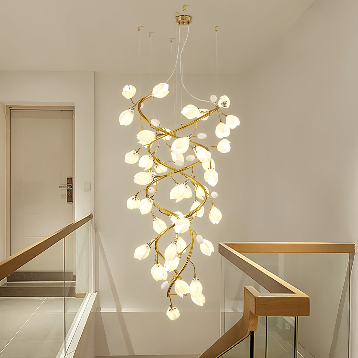 Lysandra Cascade Staircase Chandelier in Gold and Ceramic