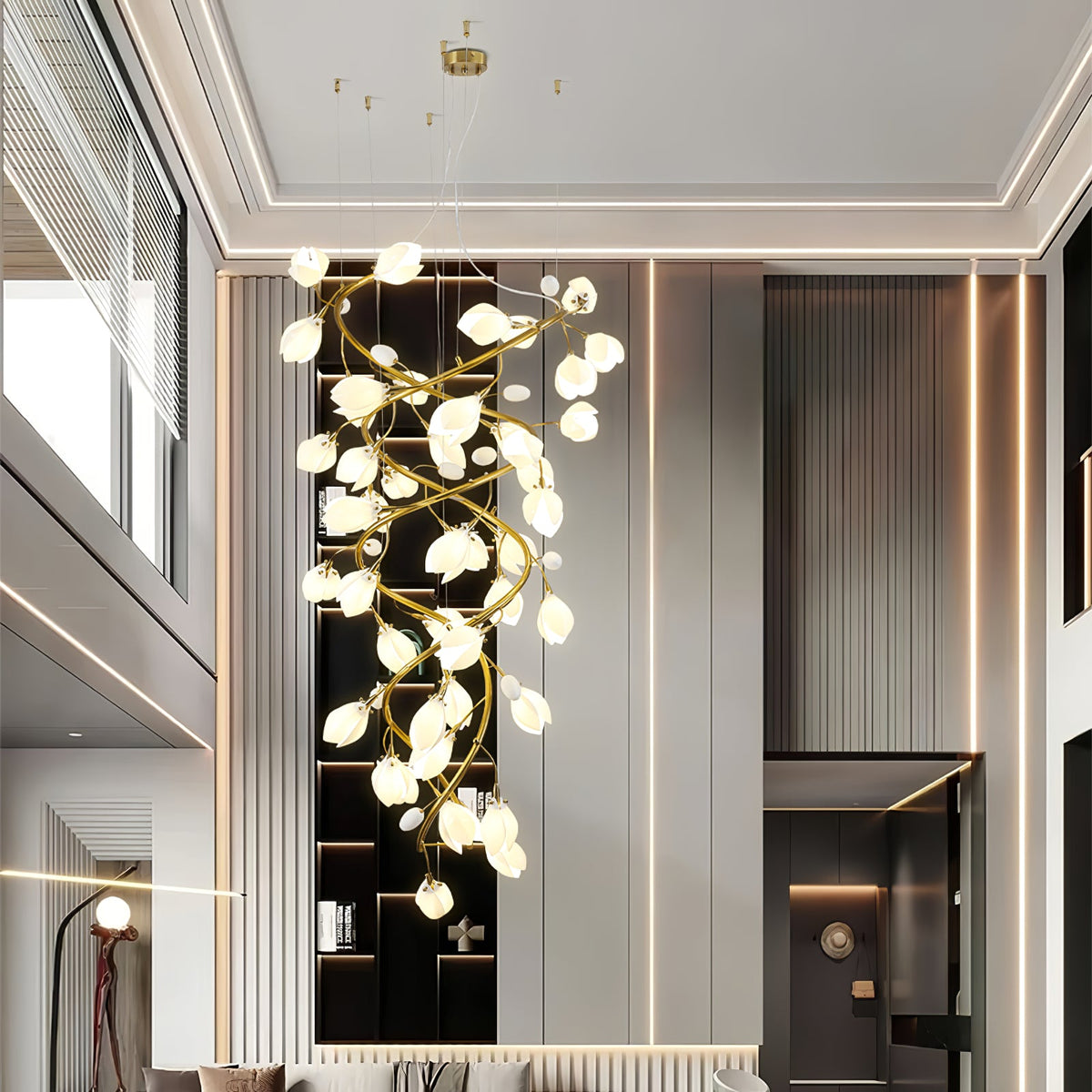 Lysandra Cascade Staircase Chandelier in Gold and Ceramic