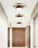 Maelis Travertine Ceiling Light – Modern Flush Mount with Wood Accents
