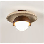 Maelis Travertine Ceiling Light – Modern Flush Mount with Wood Accents