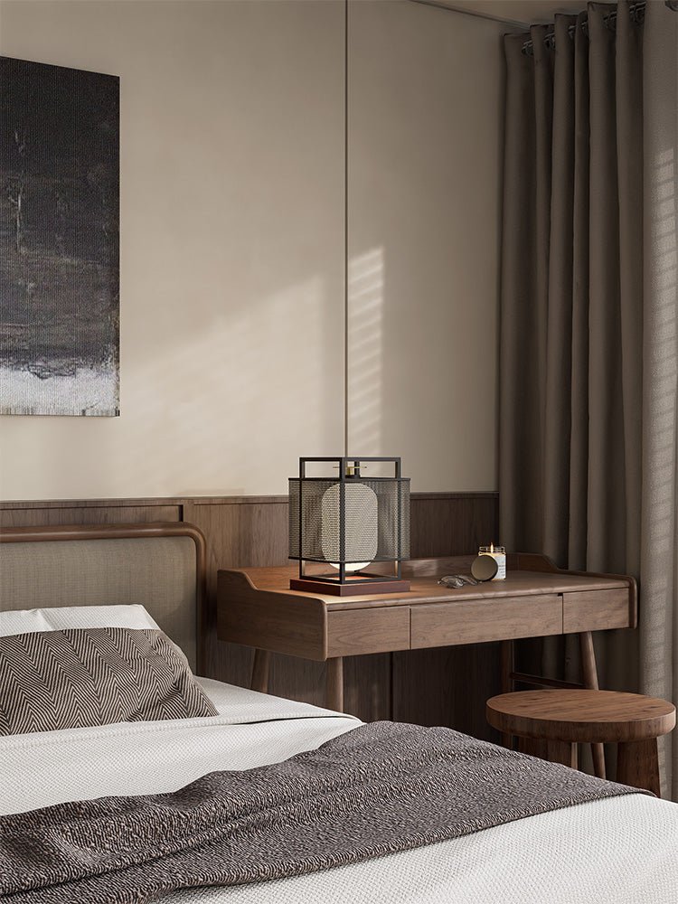 Maelis Sculptural Table Lamp with Perforated Metal Shade and Wooden Base