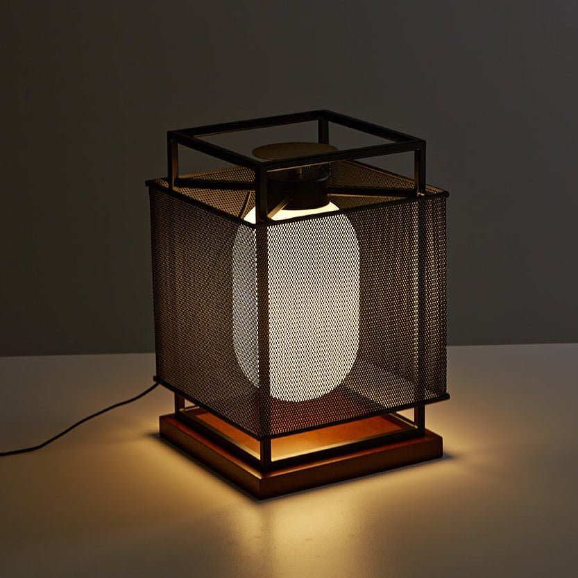 Maelis Sculptural Table Lamp with Perforated Metal Shade and Wooden Base