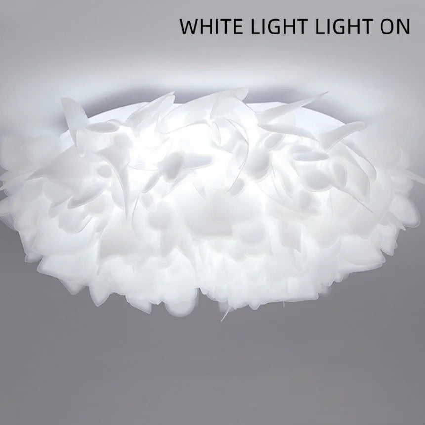 Simple Nordic Style Cozy Bedroom With Petal Shaped Ceiling Lamp